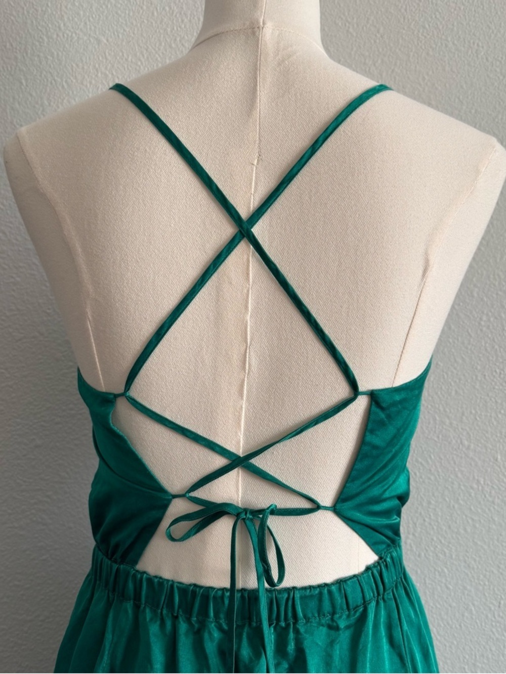 Brazeau Tricot Green Satin Midi Dress Open Back Strappy Silk Slip Style - Picture 4 of 7